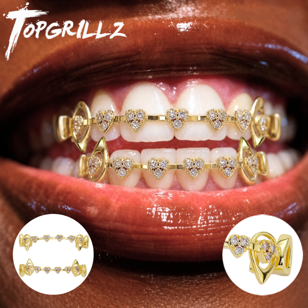 Body Jewelry Men - TOPGRILLZ Oyuk Kalp Diş Grillz Seti
