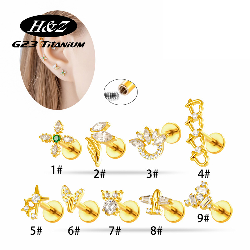 Body Jewelry Implant Grade Titanium - 1 adet G23 titanyum16G çiçek CZ