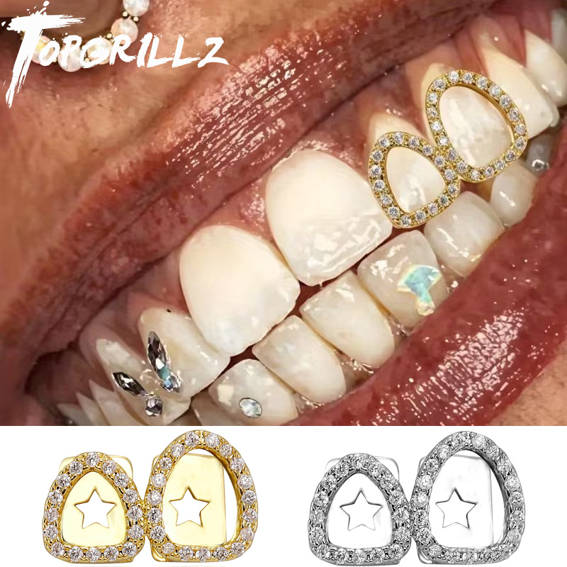 Body Jewelry Men - TOPGRILLZ Buzlu Çift Katmanlı Parlak Zirkon
