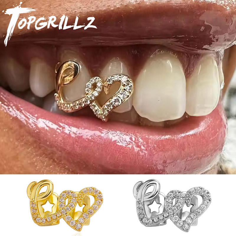 Body Jewelry Men - TOPGRILLZ Çift Kalp Diş Kapakları Kadın
