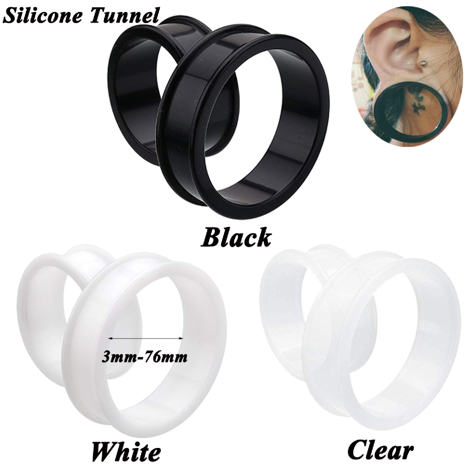Body Jewelry Gauges - 2 adet Süper Boyut Esnek Silikon