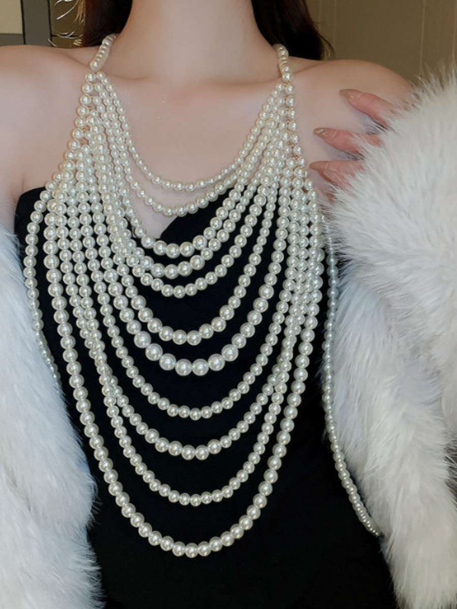 Body Jewelry Brands - Seksi Çok Katmanlı İnci Kolye Sınır