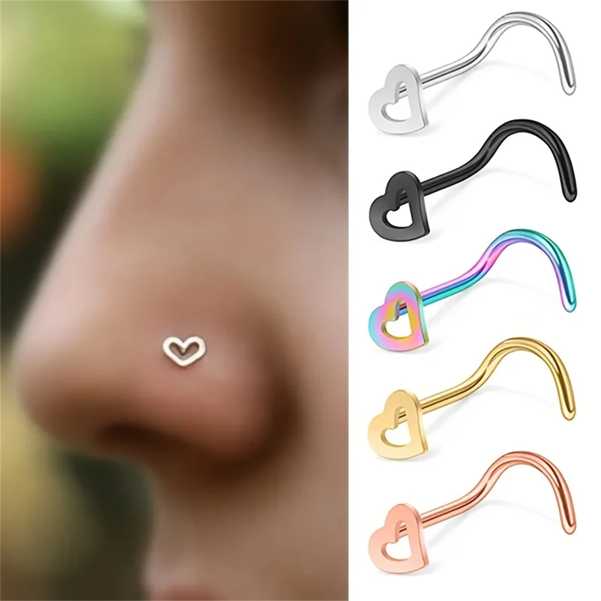 Body Jewelry Metal Types - EVISPOL 5 Adet Moda Hollow Kalp