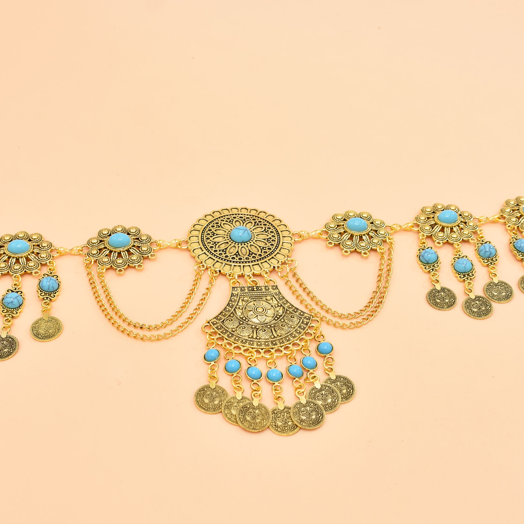 Retro geometrik oyma bel zinci - Body Jewelry Indian incelemesi ve fiyatı