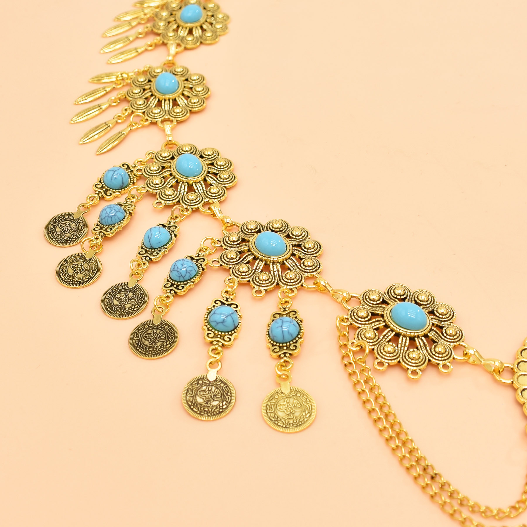 Retro geometrik oyma bel zinci - Body Jewelry Indian incelemesi ve fiyatı