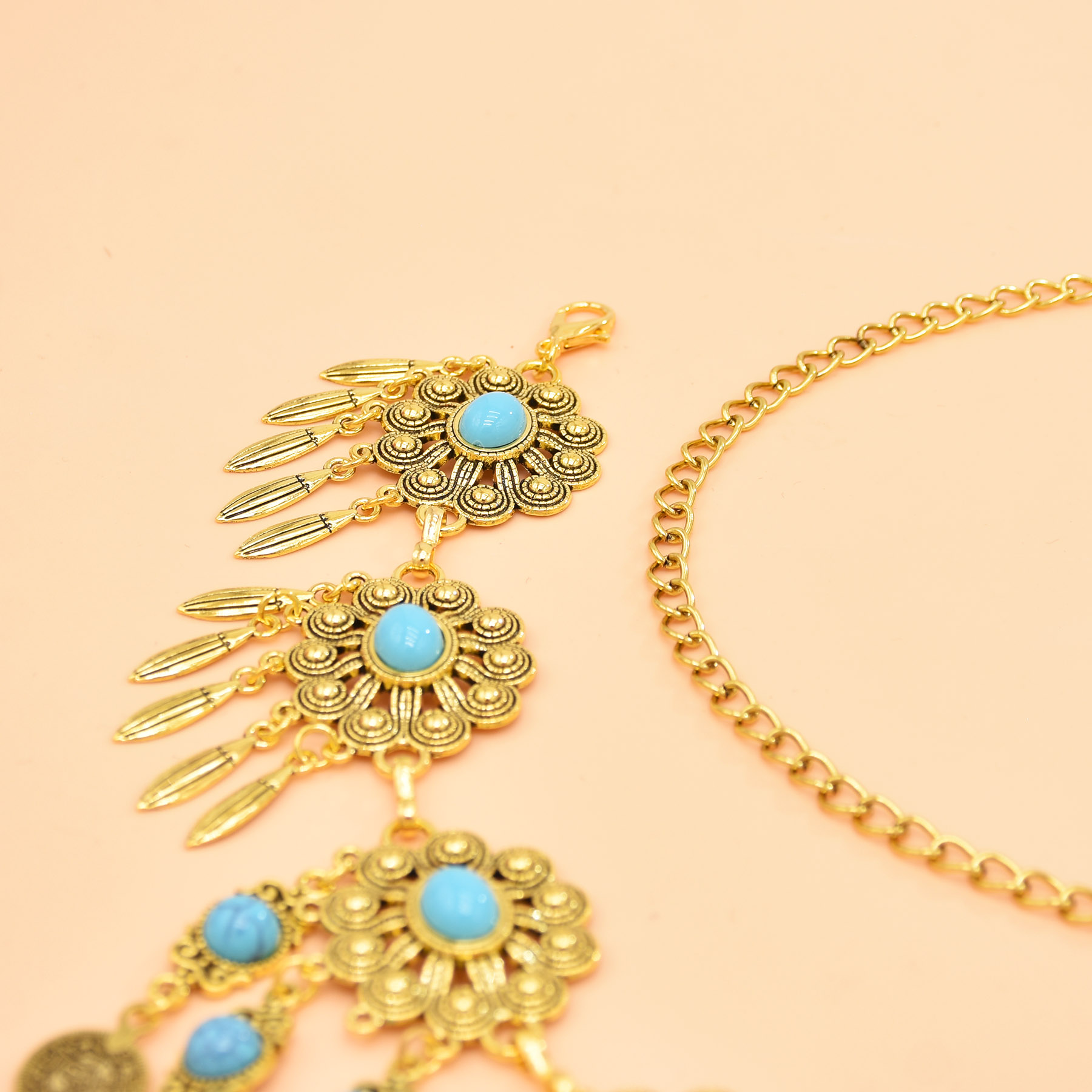 Retro geometrik oyma bel zinci - Body Jewelry Indian incelemesi ve fiyatı